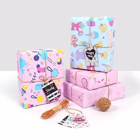 Cartoon Baby Gift Wrapping Paper For Boys Girls Birthday Party Favor Coated Paper Gift Wrap Sheet Newborn Celebration