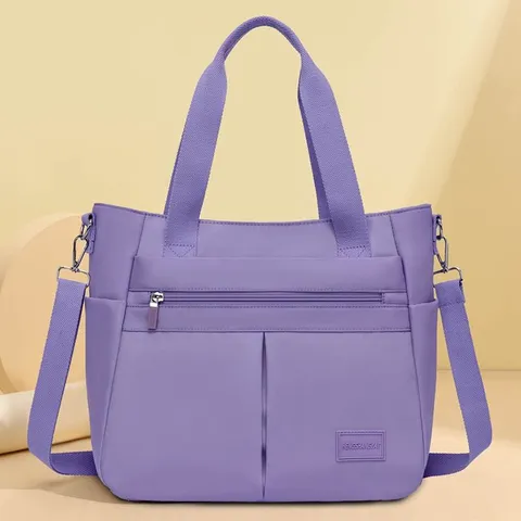Borsa a Spalla da Donna in Nylon Poliestere di Grande Capacità Borsa a Tracolla Impermeabile Tinta Unita Multi-Tasche per Mamma