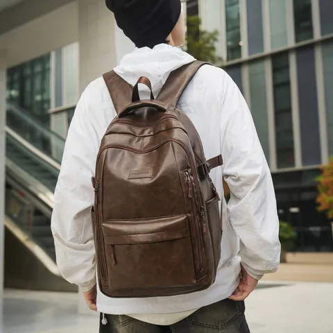 Mochila de Gran Capacidad de Cuero PU Retro Impermeable Moderna Cool Bolsa de Viaje para Hombre Mujer Outdoor Viaje Diario Mochila Business