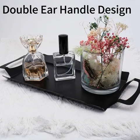 Modern Stainless Steel Rectangular Tray With Double Handles Matte Black Serving Plate For Tea Dessert Bread Storage Decorative Kitchen Tray