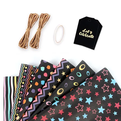 Papel de Regalo Negro Patrones Geométricos Estrellas Ondas Puntos Para Cumpleaños Día de San Valentín Regalo Hombre DIY
