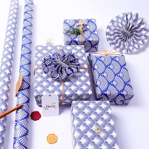 Papel de Regalo Estilo Chino Con Patrón de Abanico Papel Offset Para Boda Cumpleaños DIY Papel Decorativo