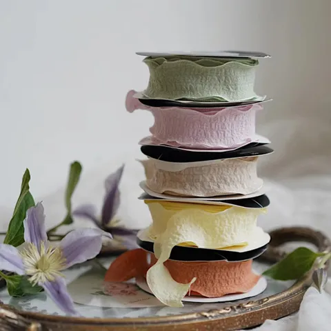 Fishtail Gauze Pleated Ribbon Chiffon Seersucker Wavy Lace Ribbon For Flower Cake Gift Wrapping Romantic Floral Packaging Ribbon