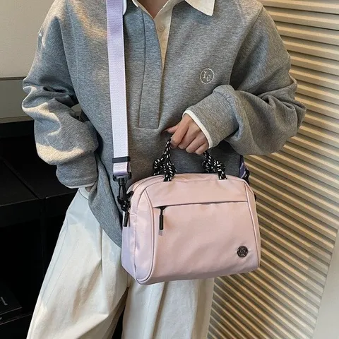 Borsa a Tracolla in Nylon da Donna Leggera Handbag Minimalista Moda Grande Capacità Multistrato Piccola Borsa Quadrata