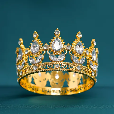 Luxueuse Mini Couronne Ronde en Strass Diadème Décoration de Gâteau pour Fête Anniversaire Mariage Bijoux de Cheveux