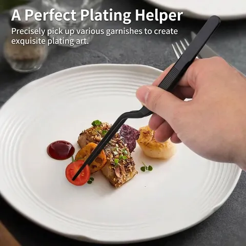 Professional 430 Stainless Steel Food Tongs Black Matte Plating Tweezers Korean BBQ Tongs Kitchen Food Clip Serving Tool Chef Plating Accessories