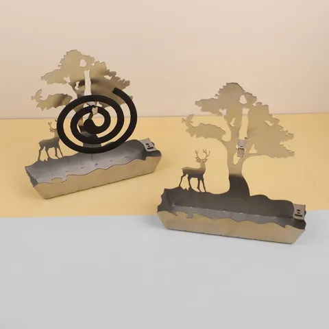 Creatieve Roestvrijstalen Muggenspoelhouder Metaal Noordse Hert Boom Silhouet Wierookbrander Met Aslade Voor Thuis Buiten