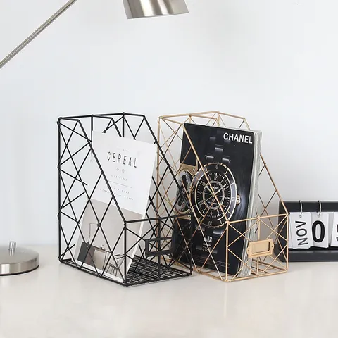 Nordisch Minimalistisch Eisen Schreibtisch Magazin Lagerregal Geometrisch Metalldraht Bücherregal Büro Datei Organizer Heimdekor Halter