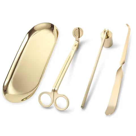 Stainless Steel Candle Accessory Set Wick Trimmer Snuffer Dipper Oval Tray Matte Black Gold Silver Bronze Candle Care Kit