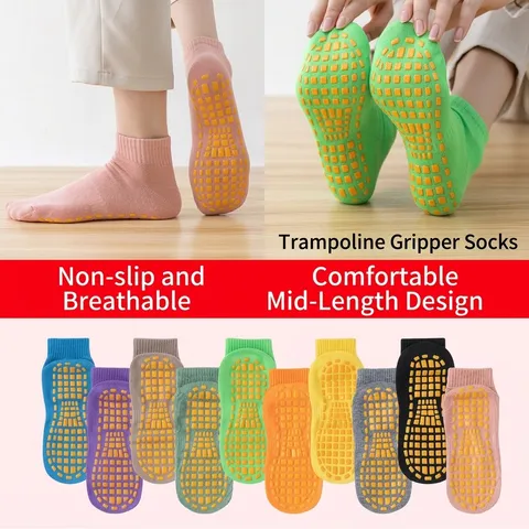 Calcetines de Trampolín Antideslizantes Unisex Media Pantorrilla Yoga Calcetines de Suelo Con Agarre de PVC para Adultos y Niños