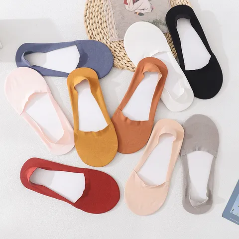 Women Cotton Invisible Socks Non Slip Silicon Low Cut No Show Boat Socks Breathable Soft Thin Summer Stockings For High Heels