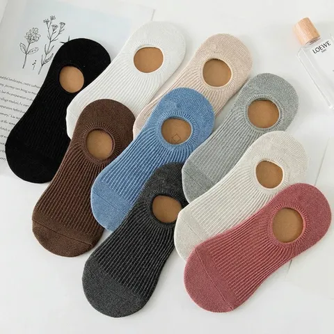 Onzichtbare Katoenen Sokken voor Dames Ribgebreid Antislip Siliconen Zomer Dunne Lage Bootsokken voor Instappers Sneakers