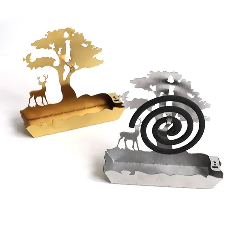 Creatieve Roestvrijstalen Muggenspoelhouder Metaal Noordse Hert Boom Silhouet Wierookbrander Met Aslade Voor Thuis Buiten