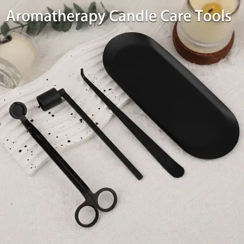 Juego de Accesorios para Velas de Acero Inoxidable Negro Mate Oro Plata Apagavelas Corta Mechas Bandeja para Cuidado Velas