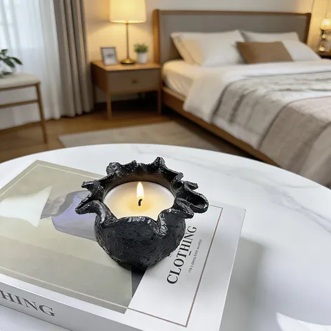 Creative Resin Lava Texture Aromatherapy Candle Cup Ornament Irregular Black Volcanic Rock Style Decorative Candle Holder