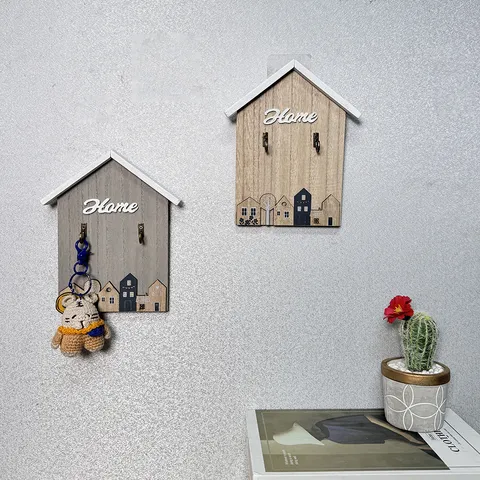 Nordic Wood House Key Holder Wall Decorative Hook Home Lettering Hanging Rack For Entryway Storage Organization Decor