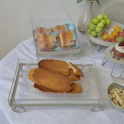 Soporte de Exhibición de Postres Acrílico Minimalista Con Base de Hierro Estante para Pasteles Transparente Rectangular Para Boda Fiesta Bandeja de Bocadillos para el Hogar