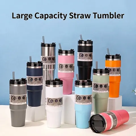 Double Wall Stainless Steel Vacuum Insulated Car Mug With Straw Multi Function Lid Portable Travel Drinkware Tumbler Cup