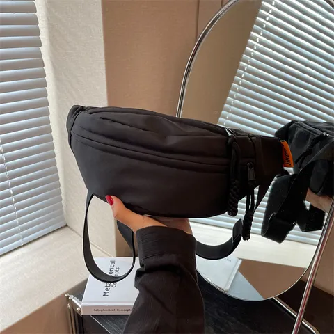 Women Oxford Cloth Chest Bag Fashion Korean Sporty Waist Bag With Wide Shoulder Strap Solid Color Crossbody Fanny Pack