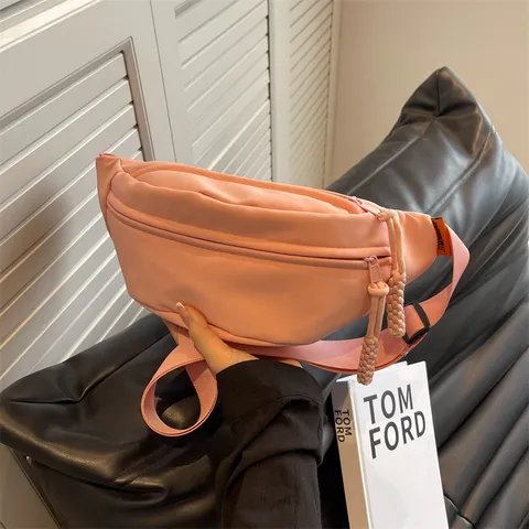 Women Oxford Cloth Chest Bag Fashion Korean Sporty Waist Bag With Wide Shoulder Strap Solid Color Crossbody Fanny Pack