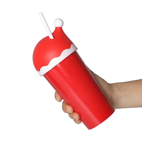 Gobelet en Plastique Chapeau de Noël avec Paille Grande Capacité Mignon Dessin Animé Boisson pour Bureau Maison Extérieur