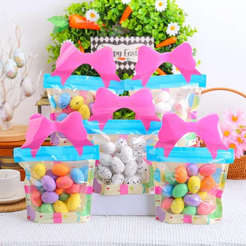 Artificial Foam Speckled Easter Eggs Set With Pink Bow Gift Bag DIY Wreath Decoration For Easter Party Favors Decor