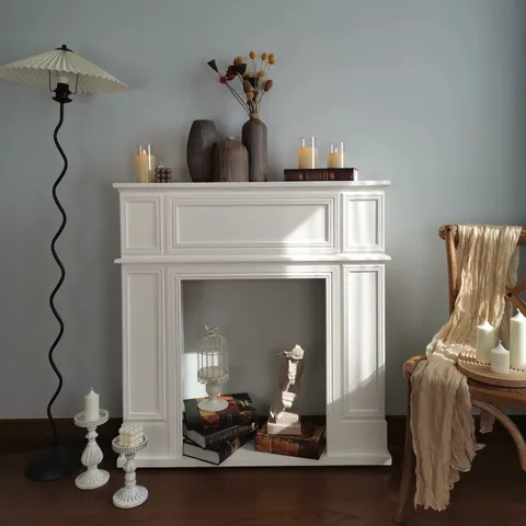 Meuble de Cheminée Décoratif en Bois MDF Style Minimaliste Français pour Mur de Fond de Salon Accessoires de Photographie