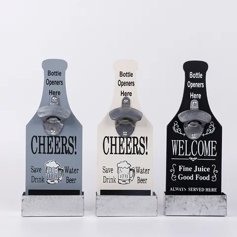 Abridor de Botellas de Pared Vintage de Madera Con Abridor de Aleación de Zinc y Recogedor de Tapones para Bar Restaurante Cocina Hogar
