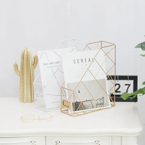 Nordisch Minimalistisch Eisen Schreibtisch Magazin Lagerregal Geometrisch Metalldraht Bücherregal Büro Datei Organizer Heimdekor Halter