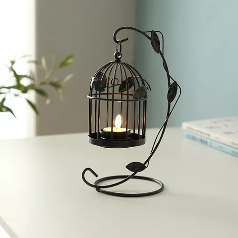 Portacandele Nordico in Ferro Lanterna Ornamento Vetro Stella Cuore Foglia Gabbia Uccelli Appesa Luce Notturna Romantica Decorazione Casa