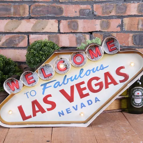 Retro Industrial Las Vegas Schild LED Leuchtschild Vintage Metall Wandkunst Deko Für Bar Cafe Heim Wandbehang