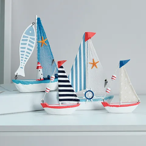 Mediterraner Stil Nautisches Holz Segelboot Modell Distressed Finish Segelschiff Ornament Für Home Desk Dekoration Geschenk