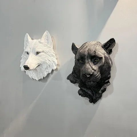 European Style Resin Simulation Animal Head Wall Decor Lion Wolf Tiger Bear Sculpture For Living Room Bar Backdrop Decor
