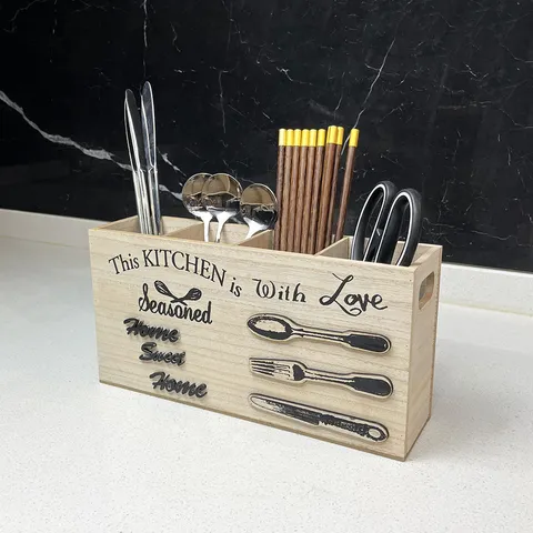 European Vintage Wooden Cutlery Box Kitchen Utensil Organizer Multi Compartment MDF Knife Fork Spoon Holder Home Decor