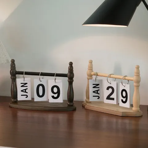 Nordic Style Wooden Flip Desk Calendar Perpetual Manual Date Display For Office Living Room Desktop Decor Photography Props