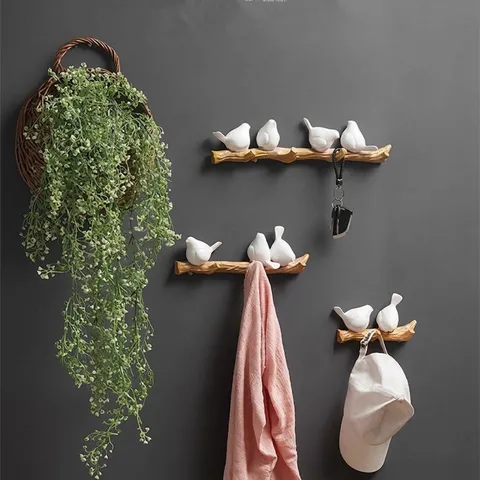 Nordic Resin Bird Wall Hook Tree Branch Decorative Coat Hanger Wall Mounted Key Holder For Entrance Bedroom Living Room Home Decor