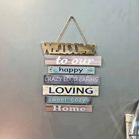 American Country Style Wooden Welcome Sign For Home Living Room Bathroom Wall Hanging Decor Rustic Multicolor Wood Plaque