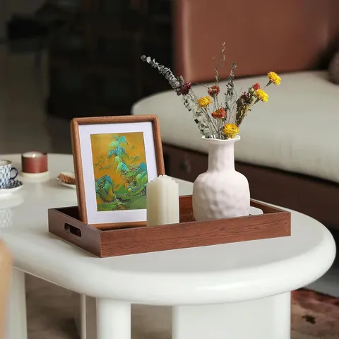 Nordic Wooden Hollow Serving Tray Decorative Rectangular Round Tray With Glass Bottom For Home Kitchen Tableware Storage Tray