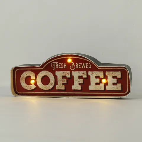 Panneau Lumineux LED Vintage En Métal Tasse De Café Décoration Murale Rétro Pour Café Bar Maison