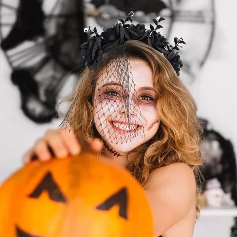 Halloween Rose Schleier Haarreif Gothic Dunkel Blumen Netz Kopfschmuck Mit Totenkopf Deko Für Damen Party Kostüm Zubehör