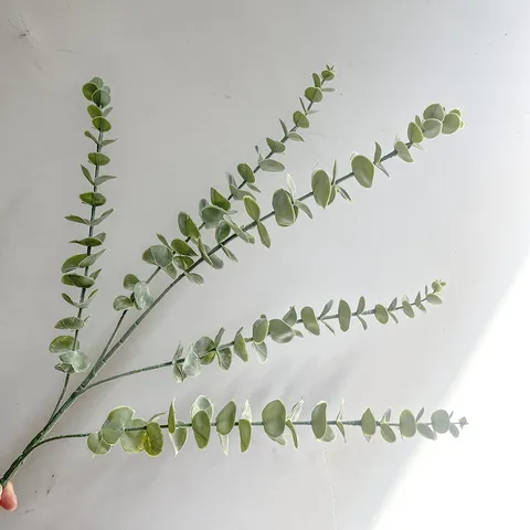 Artificial Eucalyptus Stems 5 Forks Frosty Green Money Leaf Plastic PU PVC Plants For Indoor Home Wedding Office Decor