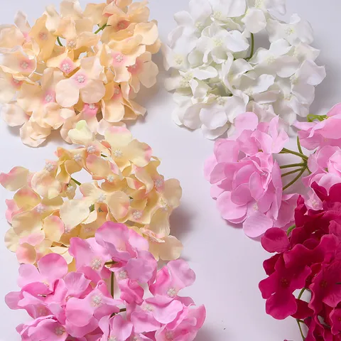 Artificial Hydrangea Flower Heads Silk Plastic Fake Flowers For Wedding Background Wall Home Party Decor