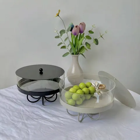 Modern Minimalist Round Iron Acrylic Dessert Stand For Home Living Room Fruit Plate Candy Snack Cake Storage Organizer