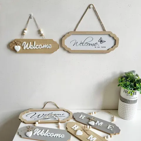American Vintage Wood Welcome Sign Home Hanging Door Plaque Minimalist MDF Wall Decor For Living Room Shop Entrance Farmhouse Ornament