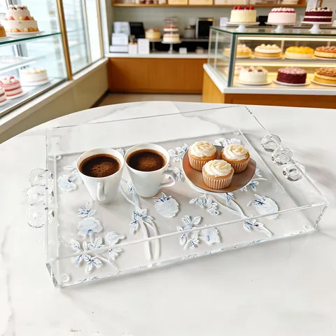 Akryl Dekorative Tablett Set Modern Minimalististisch Blumen Serviertablett Für Wohnzimmer Café Tisch Organizer