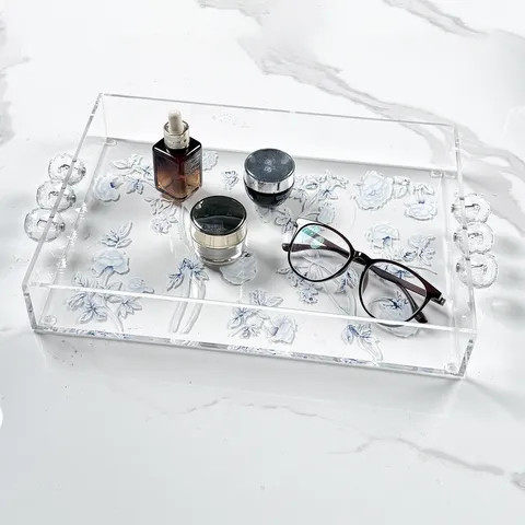 Akryl Dekorative Tablett Set Modern Minimalististisch Blumen Serviertablett Für Wohnzimmer Café Tisch Organizer