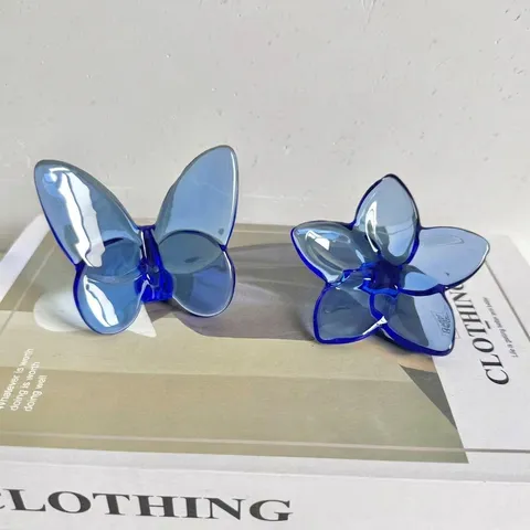 Crystal Glass Butterfly Flower Figurine Ornament Polished Colorful Desktop Decorative Accent For Home Office Tabletop Decoration