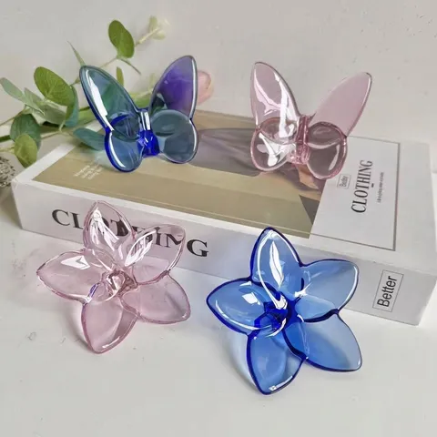 Crystal Glass Butterfly Flower Figurine Ornament Polished Colorful Desktop Decorative Accent For Home Office Tabletop Decoration