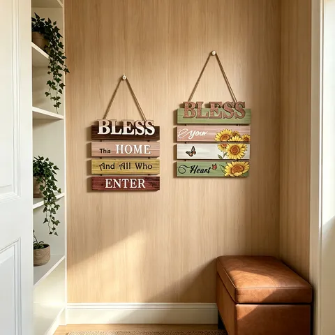 Rustic Wooden Wall Hanging Sign Vintage Farmhouse Home Decor Plaque With Inspirational Slogan Sunflower Butterfly Pattern