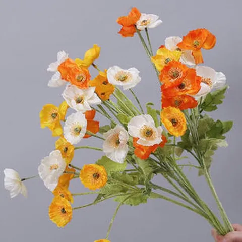 Flor de Amapola de Seda Artificial Faux Papaver Rhoeas Tallo Flocado Para Decoración de Sala de Estar Estilo Nórdico Arreglo Floral Accesorios de Fotografía